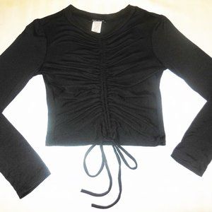Cropped Top Black Slim Fit Long Sleeve tee t-shirt blouse casual